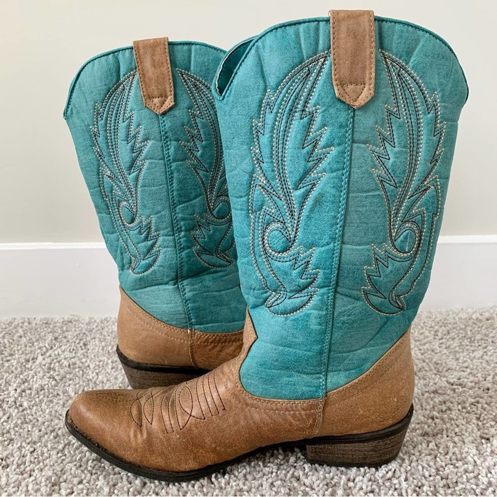 Coconuts by Matisse Gaucho Cowboy Boots Turquoise/Tan - Picture 8 of 11